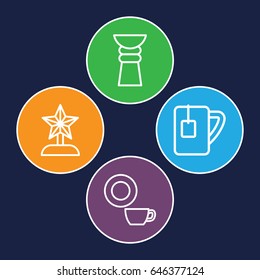 Cup icons set. set of 4 cup outline icons such as dish, tea cup, trophy