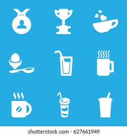 Cup icons set. set of 9 cup filled icons such as medal, coffee, boiled egg, drink, cup with heart, mug, cocktail