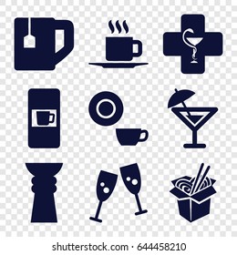 Cup icons set. set of 9 cup filled icons such as vending machine, dish, noodles fast food, pharmacy, cocktail, trophy