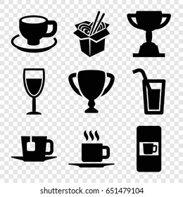 Cup icons set. set of 9 cup filled icons such as vending machine, noodles fast food, tea, wine glass, cocktail