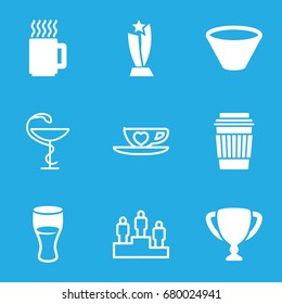 Cup icons set. set of 9 cup filled and outline icons such as drink, bowl, mug, trophy, cup with heart, medicine