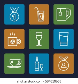 cup icons set. Set of 9 cup outline icons such as medal, tea cup, drink, coffee, wine glass, wine glass and bottle