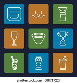 cup icons set. Set of 9 cup outline icons such as cream, bra, drink, wine glass, bowl