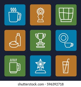 cup icons set. Set of 9 cup outline icons such as mug, dish, drink and food, drink, trophy