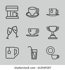 Cup icons set. set of 9 cup outline icons such as dish, tea, coffee machine, cocktail, trophy