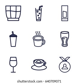Cup icons set. set of 9 cup outline icons such as cocktail, medal, drink