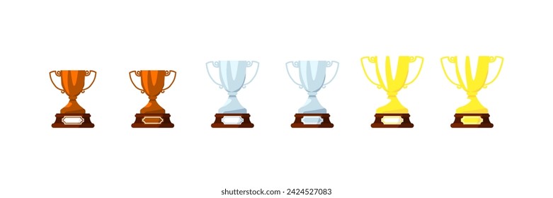 Cup icons set. Bronze, silver and gold cups. Flat style. Vector icons