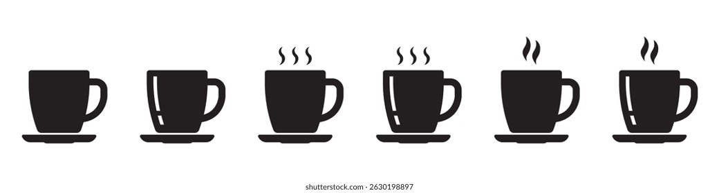 Conjunto de iconos de taza. Icono de café o taza de té. Icono de bebida caliente.