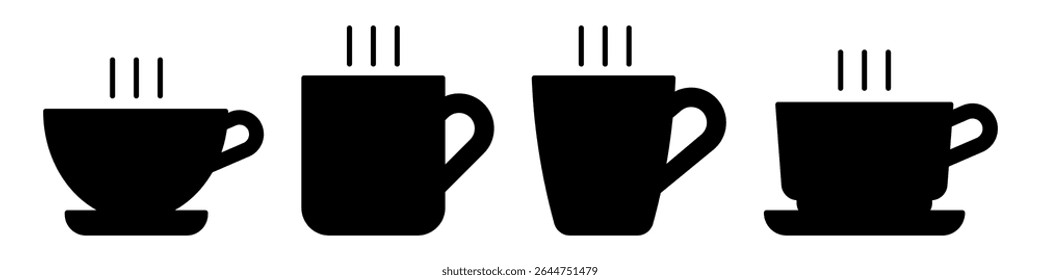 Cup icons set – coffee, tea, and beverage line symbols collection

