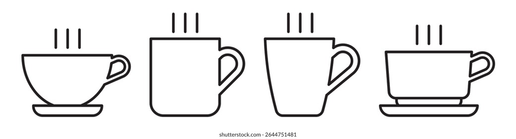 Cup icons set – coffee, tea, and beverage line symbols collection

