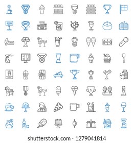 cup icons set. Collection of cup with coffee cup, ice cream, milk jar, punching ball, cake, vodka, wine glass, soft drink, mug, barman, tea, milkshake. Editable and scalable cup icons.