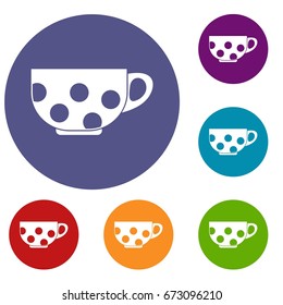 Cup icons set in flat circle reb, blue and green color for web