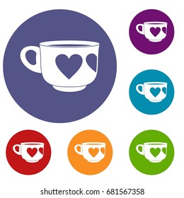 Cup icons set in flat circle red, blue and green color for web