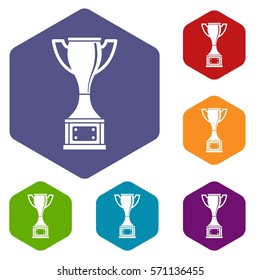Cup icons set rhombus in different colors isolated on white background