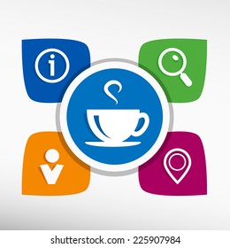 Cup and icons set vector illustration. Modern Flat style 