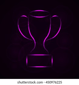 Cup Illustration Icon, Magenta Color lights Silhouette on Dark Background. Glowing Gradient Lines.