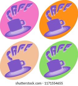 A cup and an inscription of a cafe in ultraviolet tones a creative logo