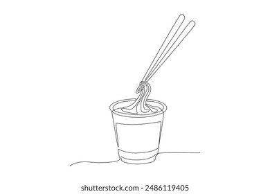 Cup instant noodles. Fast food concept one-line drawing