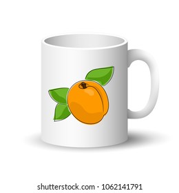 Cup Isolated on a White Background, Front View on a Mug with Fresh Fruit Apricot , Vector Illustration