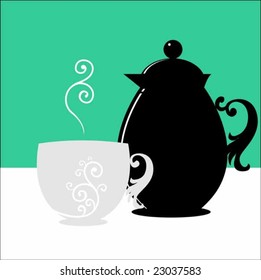 cup and jug with colour background	