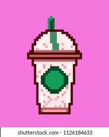 cup of juice.Pixel art. Vector Illustration isolated on  background.