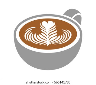 Cup of latte / espresso art with rosette leaf flat color vector icon for coffee apps and websites