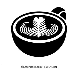 Cup Of Latte / Espresso Art With Rosette Leaf Flat Vector Icon For Coffee Apps And Websites