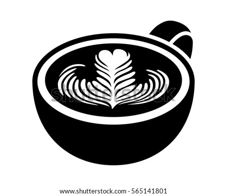 Cup of latte / espresso art with rosette leaf flat vector icon for coffee apps and websites