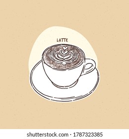 a cup of latte, hand draw sketch vector.