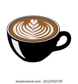 a Cup of Latte with Symmetrical Leaf Pattern Illustration