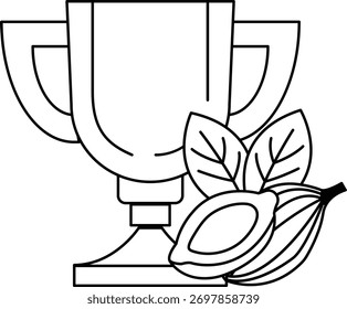 Una taza con una hoja encima. La copa es blanca y la hoja es verde