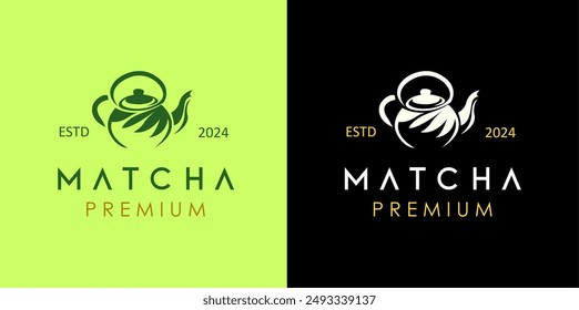 cup and leaves herbal drink logo designs, natural matcha tea, icon symbol vector illustration.
