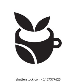 Cup with leaves logo template vector green tea icon design
