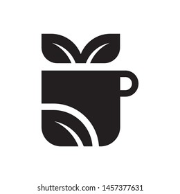Cup with leaves logo template vector green tea icon design