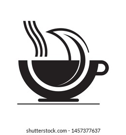Cup with leaves logo template vector green tea icon design