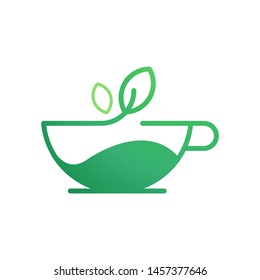 Cup with leaves logo template vector green tea icon design