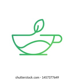 Cup with leaves logo template vector green tea icon design