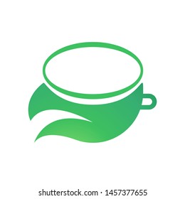 Cup with leaves logo template vector green tea icon design
