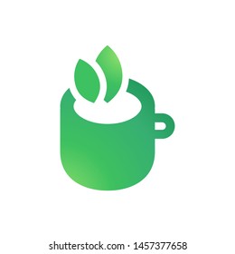 Cup with leaves logo template vector green tea icon design