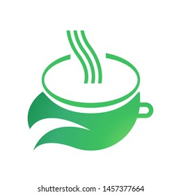 Cup with leaves logo template vector green tea icon design