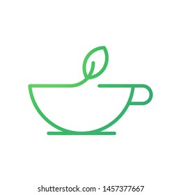 Cup with leaves logo template vector green tea icon design