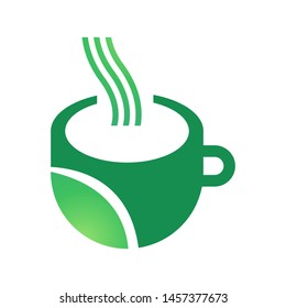 Cup with leaves logo template vector green tea icon design