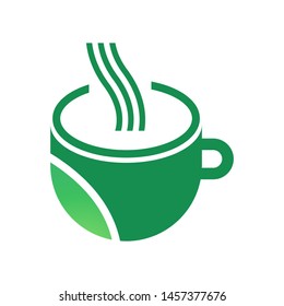 Cup with leaves logo template vector green tea icon design