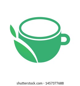 Cup with leaves logo template vector green tea icon design