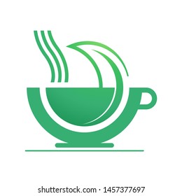 Cup with leaves logo template vector green tea icon design