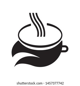 Cup with leaves logo template vector green tea icon design