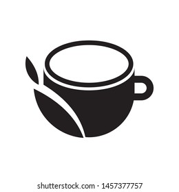 Cup with leaves logo template vector green tea icon design
