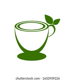 Cup with leaves logo template vector green tea icon design