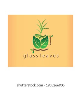 Cup leaves logo vector illustration drink design natural background template