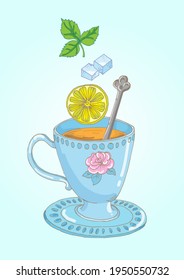 Cup of Lemon Mint Tea Doodle Vector Isolated